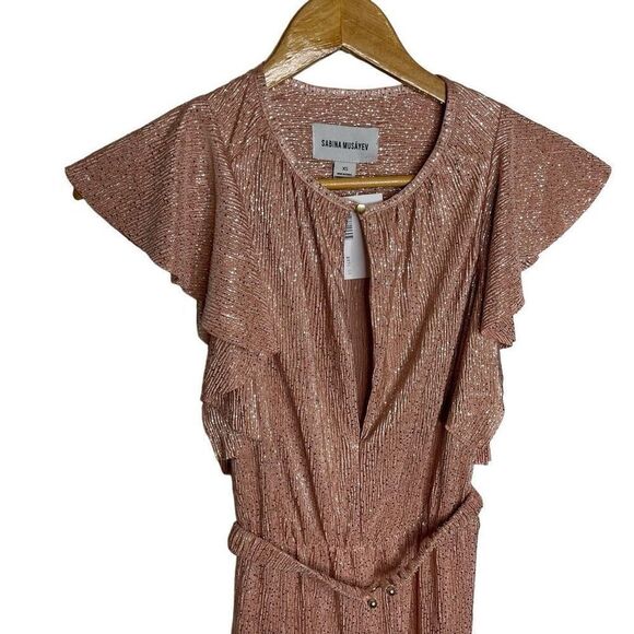 NWT Sabina Musayev Intermix Topaz Keyhole Shimmer Blush Pink Rose Gold Dress XS - Picture 4 of 9
